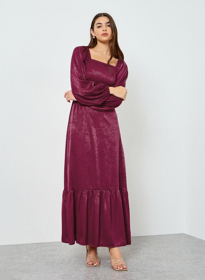 Styli Women Burgundy Velvet Satin A-Line Maxi Dress - Image 3
